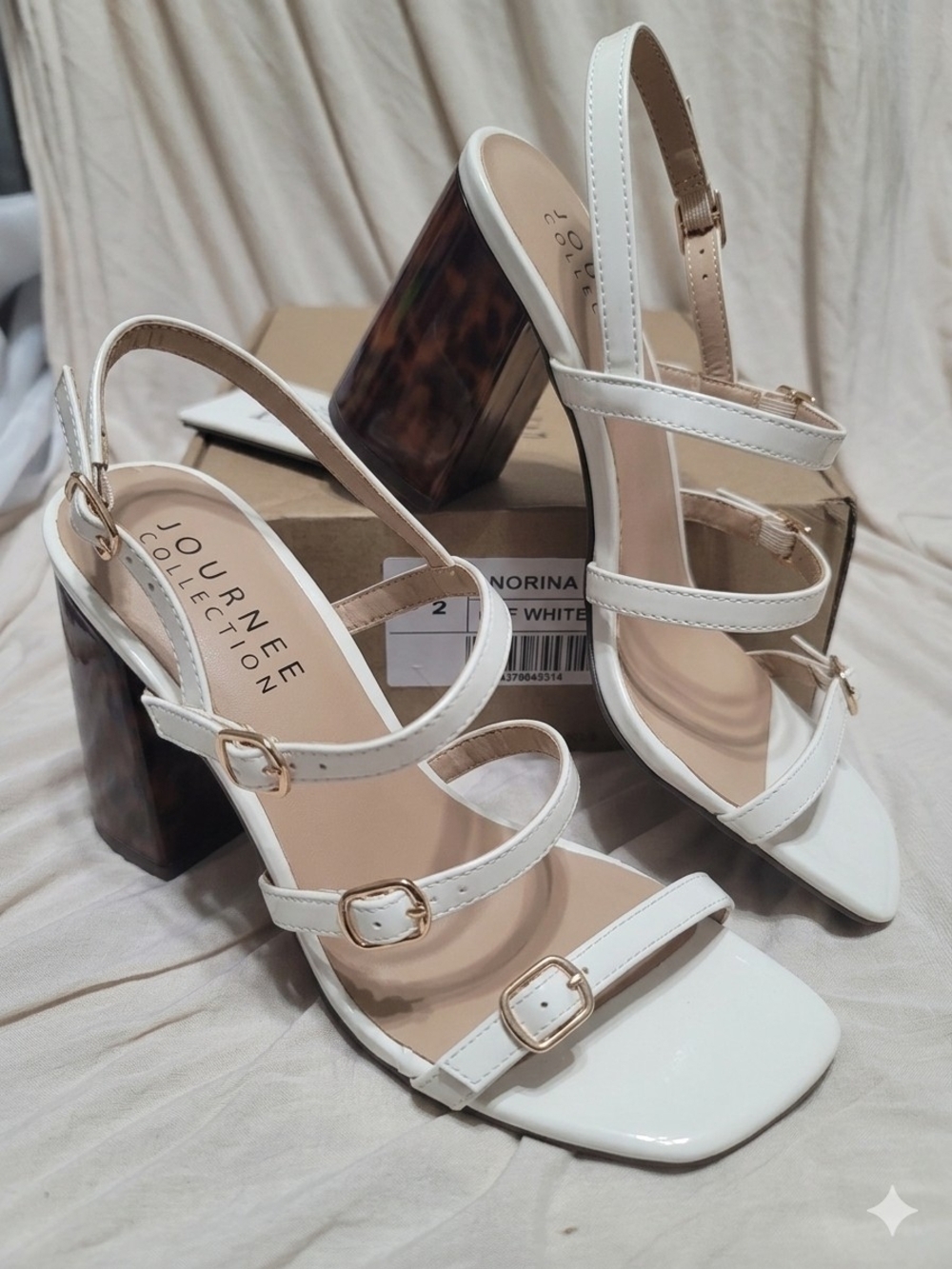Journee Collection Norina Off White Multi Strap Heeled Sandal 9.5 NIB